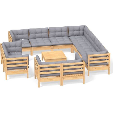 Maison Exclusive - Set Divani da Giardino 12 pz con Cuscini Grigi Massello di Pino (1/5)