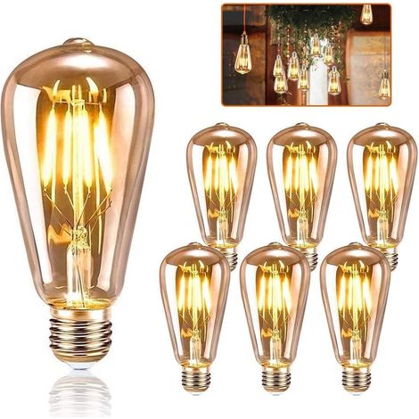 Ampoule LED E27 Blanc Chaud,6 Ampoule LED Edison Rétro 4W ST64 E27 Lampe Décorative pour Maison Restaurant (1/5)