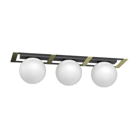 Plafonnier noir/or Satelit, 3 globes verre E27 Luminex