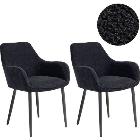 Set of 2 Dining Chairs ALDEN Boucle Black (1/5)