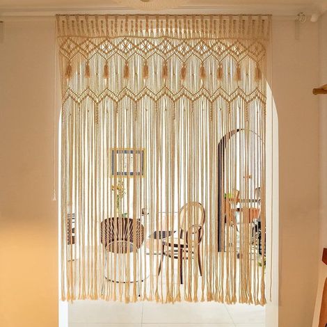 Rideau mural en macramé, grand format, tissé à la main, style bohème, idéal pour la décoration de mariage, de salon ou de chambre d'enfant, couleur ivoire, 132 x 180 cm.
