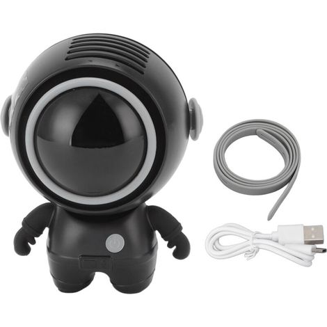 Ventilateur de cou USB sans pales, portable et rechargeable, design astronaute noir, silencieux et compact. (1/5)