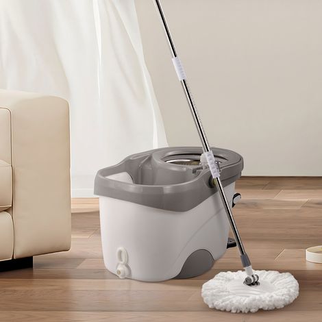 Gray and White Household Lazy Hands-free Cleaning Mop Bucket Set (1/5)