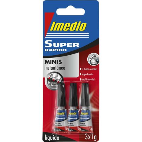 Adhesivo líquido ultrarrápido y extremadamente fuerte en 3 mini tubos individuales. Los tubos, que están cerrados, proporcionan siempre la dosis justa