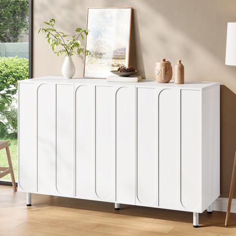 Scarpiera/buffet 120x37x80 cm con 3 ante, ripiani regolabili, cerniere ammortizzate, finitura - bianco (1/5)