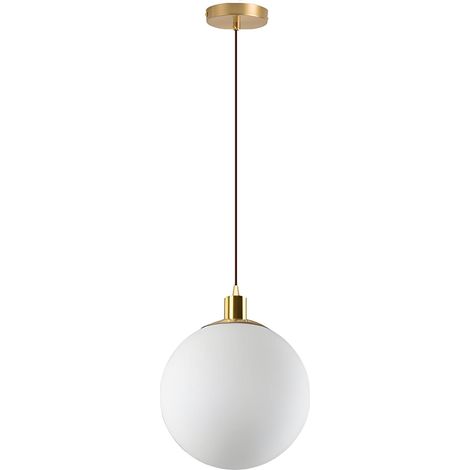 Suspension Moderne à Globe en Verre Blanc, Simple Rondo Lustre Suspendue en Laiton Métal, Douille E27, Lampe de Chambre, Salon ou Salle à manger, Ø 30 cm (1/5)