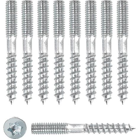 Lot de 10 vis à double filetage M8 x 60 mm, goujons à double filetage, vis de fixation pour meubles, finition zinguée (1/5)
