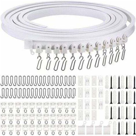 Rail de rideau souple incurvé 5m – Crochets en métal – Supports de plafond amovibles – Pour rideaux lourds et angles variés (1/5)