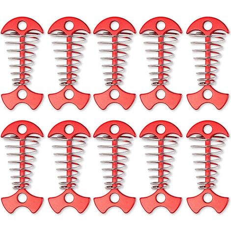 Rouge Lot de 10 piquets d'ancrage en arête de Poisson avec Boucle à Ressort pour Camping, randonnée (1/5)