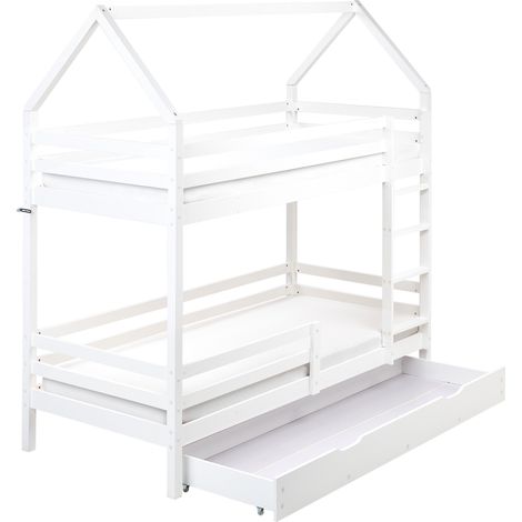 Litera con cajones de madera de pino dormitorio infantil casa de madera con cajones 90 x 200 cm blanco Girgols (1/5)