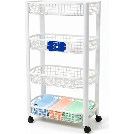 Küchenwagen auf Rollen mit 4 Korb Ablagen 79 x 46 cm Made in EU - weiß - Kunststoff Rollwagen mit 4 Etagen