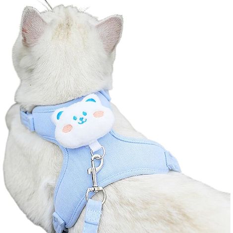Niedliches Hunde-Set mit Halsband, Geschirr und Leine, verstellbare Haustierweste, atmungsaktiver, gepolsterter Sicherheitsgurt aus Mesh für Welpen, blau (1/3)