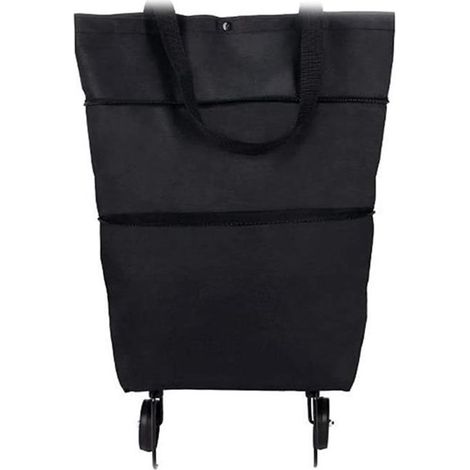 Chariot de courses pliable 3 en 1 - Tissu Oxford - Sac bandoulière - Sac à roulettes - Grande capacité, robuste et durable - Léger - 40 x 14 x 45 cm - Noir (1/5)
