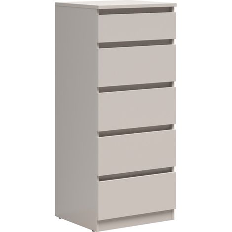 Chiffonier de 5 tiroirs commode meuble de rangement coloris Beige - Longueur 50 x Profondeur 45 x Hauteur 115 cm (1/4)