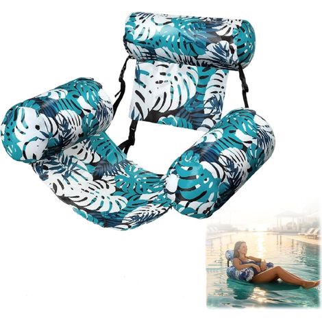 Matelas flottant piscine gonflable vert, fauteuil flottant adulte avec dossier confortable pour plage et vacances (1/5)