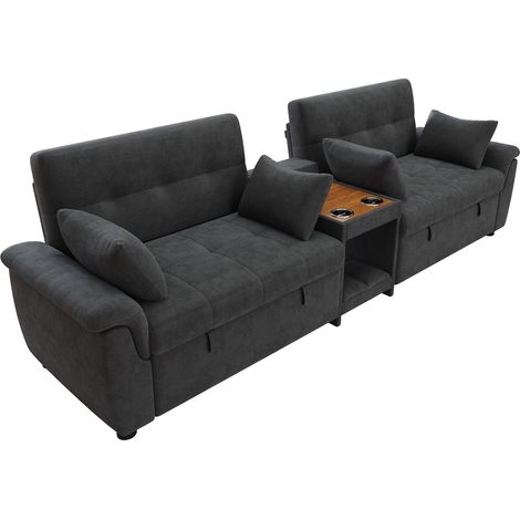 Canapé en U Convertible Canapé Lit Double Chenille Gris Foncé avec Espace Animaux et Porte-Gobelets 284x138x89 cm (1/5)