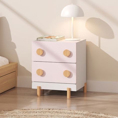 Comodino per Cameretta Vaarentaa con 2 Cassetti 47x40x35 cm - Bianco/Rosa [en.casa] (1/5)
