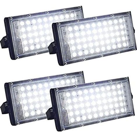 Lot de 4 projecteurs LED d'extérieur ultra lumineux - Étanches IP66 pour cour, garage, terrain de sport (50W) (1/5)