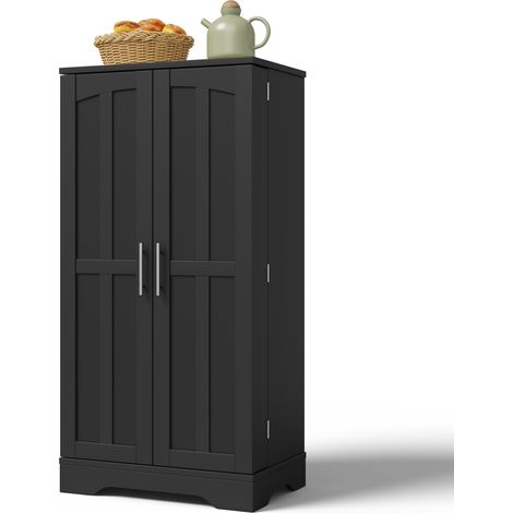 Aparador alto de cocina 120x60x40 cm con luz LED sensor y estantes ajustables negro (1/5)