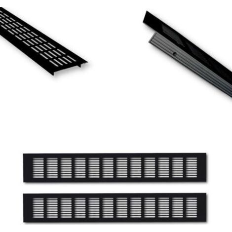 Grille d'aération en aluminium - 50 x 8 cm - Noir - Grille d'aération de porte par paire de 500 mm - Ventilation idéale pour cuisine, salle de bain, toilettes, armoire - Moustiquaire - Grille