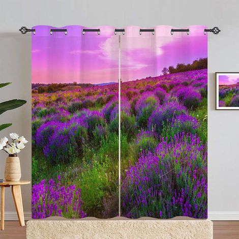 Rideau Occultant Nature Rose Violet Lavande Fleur Rideau Thermique Isolant Tenture Opaque à Oeillets Draperies Intérieurs pour Maison Chambre Salon 2 Panneaux L 132 x H 210 cm - 132L X 210H cm (2 Pann (1/5)