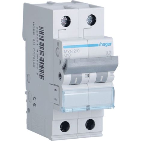 Interruttore Automatico 2P 10A 4,5Ka C 2M ( Hager Cod. Myn210 ) (1/3)
