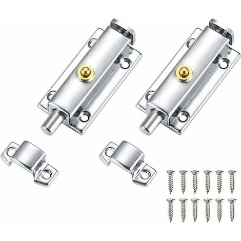 Loquets et verrous - Lot de 2 loquets de porte en acier inoxydable + 12 vis - Loquet de sécurité à verrouillage automatique pour porte intérieure de placard