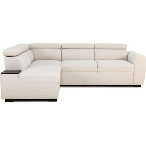 Canapé d'angle convertible réversible - 4/5 places - KELIO - Tissu Beige - 3 tétières - 245 x 184 x 77/87 cm (1/5)