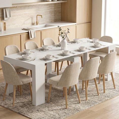 Table extensible convertible en console pour 10 personnes, Blanc (1/5)