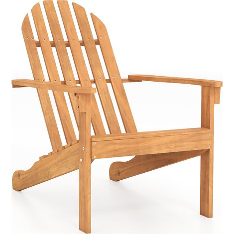 Fauteuil Adirondack naturel en bois d'acacia avec assise inclinée et dossier haut pour porche, terrasse et piscine (1/5)