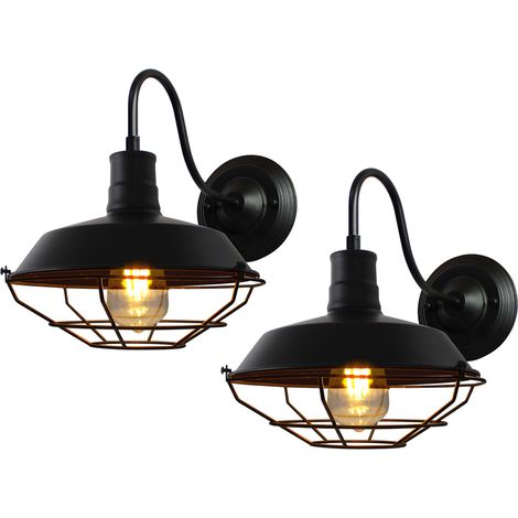 2er Wandleuchten Vintage, Industrielle Stil Wand Sconce mit Metall Käfig, Wandlampe Innen E27 Fassang für Esszimmer Wohnzimmer Schlafzimmer (Schwarz)