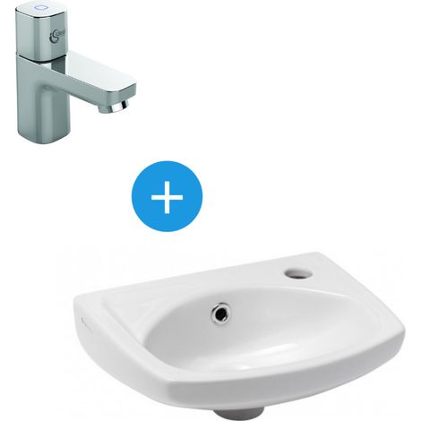 Siko Keramikhandwaschbecken mit Überlauf + Kaltwasserhahn, Chrom (EUR913B073)