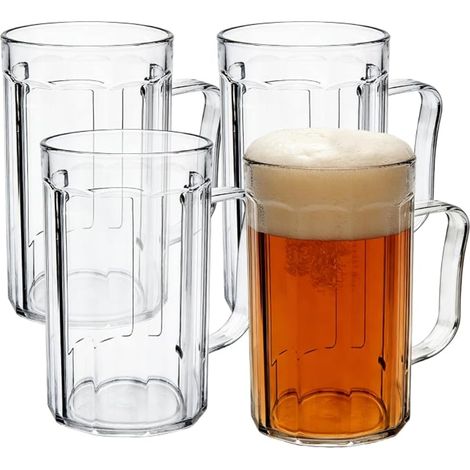 Tasses À Bière En Plastique, Chope À Bière, Réfrigéré Grande Chope Avec Poignée, Transparent Réutilisable Verre À Bière Pour Fêtes, Bars, Restaurants, Fêtes De Bière, Résistantes (1/5)
