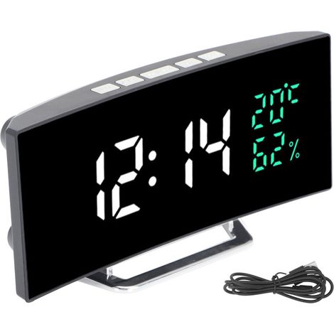 Irovami Réveil miroir LED à écran incurvé, affichage 12/24 heures de la température et de l'humidité, fonction snooze, réveil électrique (1/5)
