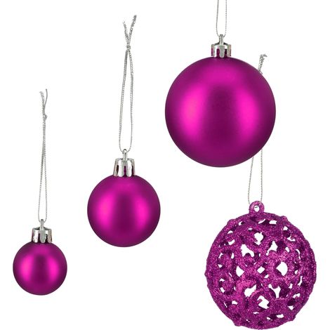 Set di 50 palline di Natale decorative e glitterate per albero 7 x 6 cm in plastica rossa 130012513