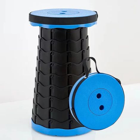 Tabouret télescopique pliant bleu roi - Siège réglable compact à emporter partout - 25 x 45 cm - Livraison gratuite