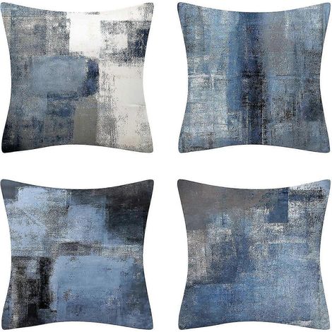 Housse de coussin 45x45 cm pour canapé, coussin décoratif carré bleu et bleu ardoise, lot de 4, ultra doux, style scandinave, pour fauteuil et salon. (1/5)