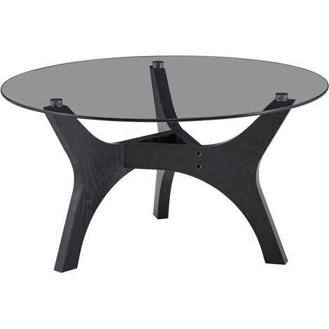 Table basse ronde plateau verre structure bois noir robuste résistante chaleur rayures salon bureau séjour 80x80x42.2cm