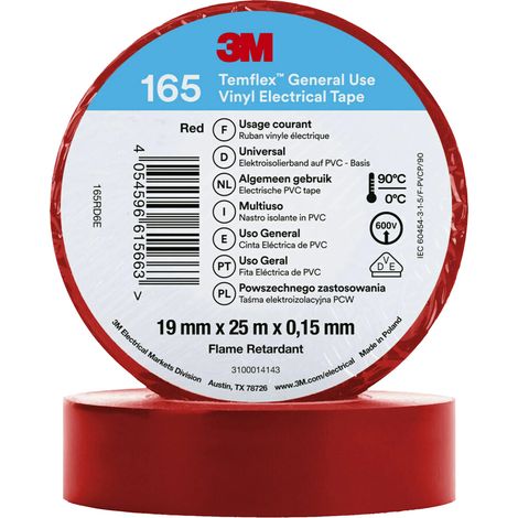 3M Temflex™ 165 165RD6E Isolierband Temflex™ 165 Rot (L x B) 25 m x 19 mm 1 St.