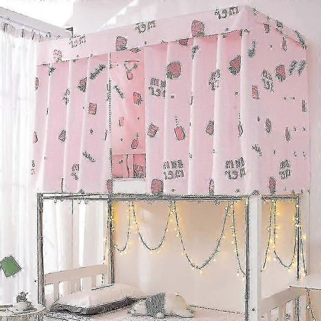 Rideau de lit imprimé pour dortoir avec corde et fermoir, tissu d'ombrage pour lit simple d'université pour 4/4,5 pouces (1,15 m, rose clair fraise)