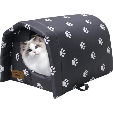 Niche pour Chat Maison Intérieure Extérieure avec Motif Pattes Antidérapante et Imperméable (1/5)