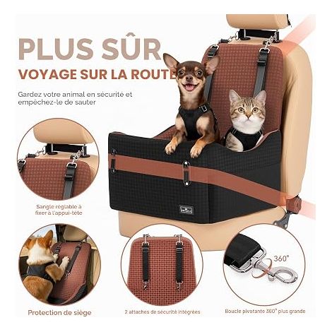 Siège Auto pour Chien pour Chiens Coussin Mémoire de Forme Housse Lavable Coussin Double Face Noir Marron (1/3)