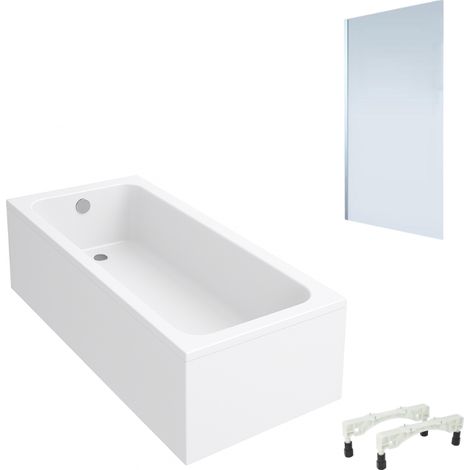 Bañera recta VILLEROY & BOCH Architectura con patas acrílica 170 x 75 cm + Mampara de bañera izquierda AURYS Mist 1 cromada
