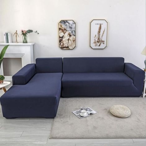 Housse de canapé d\'angle en forme de L - Marque - Modèle - Bleu