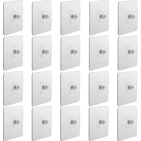 Lot de 20 clous de suspension auto-adhésifs, crochets muraux à vis sans perçage, étanches, pour salle de bain et cuisine. (1/5)