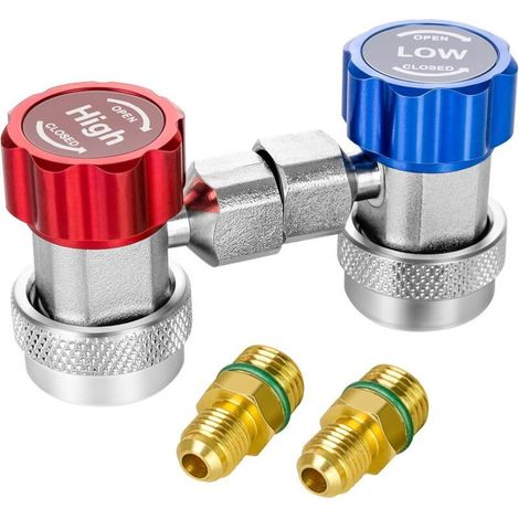 R134A Réglable AC Climatisation Coupleur Rapide Connecteur Paire Adaptateur Haut Bas 1/4 "SAE HVAC Tuyau Connecteur Collecteur Liquide Refroidissement (1/4)