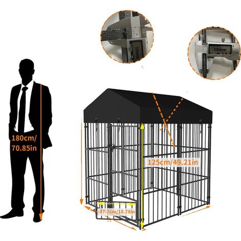 Chenil pour chiens, construction en métal robuste, toit résistant aux intempéries, S (1/2)