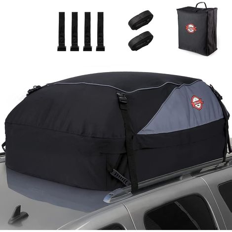 Coffre de Toit Voiture 407L Résistant, Sac de Toit Voiture Pliable  Coffre de Toit Souple, 1000D Nylon, 4 Sangles Renforcées, 4 Crochets de Porte, pour Voyages et Bagages (1/5)