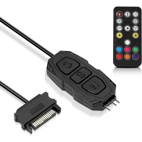 Contrôleur ARGB - 5 V 3 Broches - Alimentation SATA - Télécommande 17 Touches - Pour Bandes LED et Ventilateurs PC - 1 Pièce (1/5)