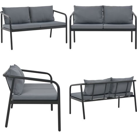 Canapé de jardin à 2 places avec coussins Gris Aluminium - Canapé De Jardin - Canapé Deux Places - Mobilier De Jardin - Salon De Jardin - Meubles D'extérieur - Home & Living (1/5)